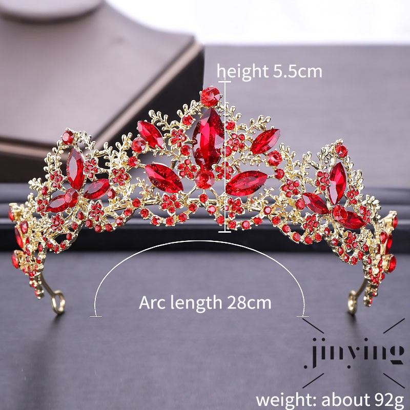 GETNOIVAS Vương miện cô dâu đính đá pha lê đỏ sang trọng