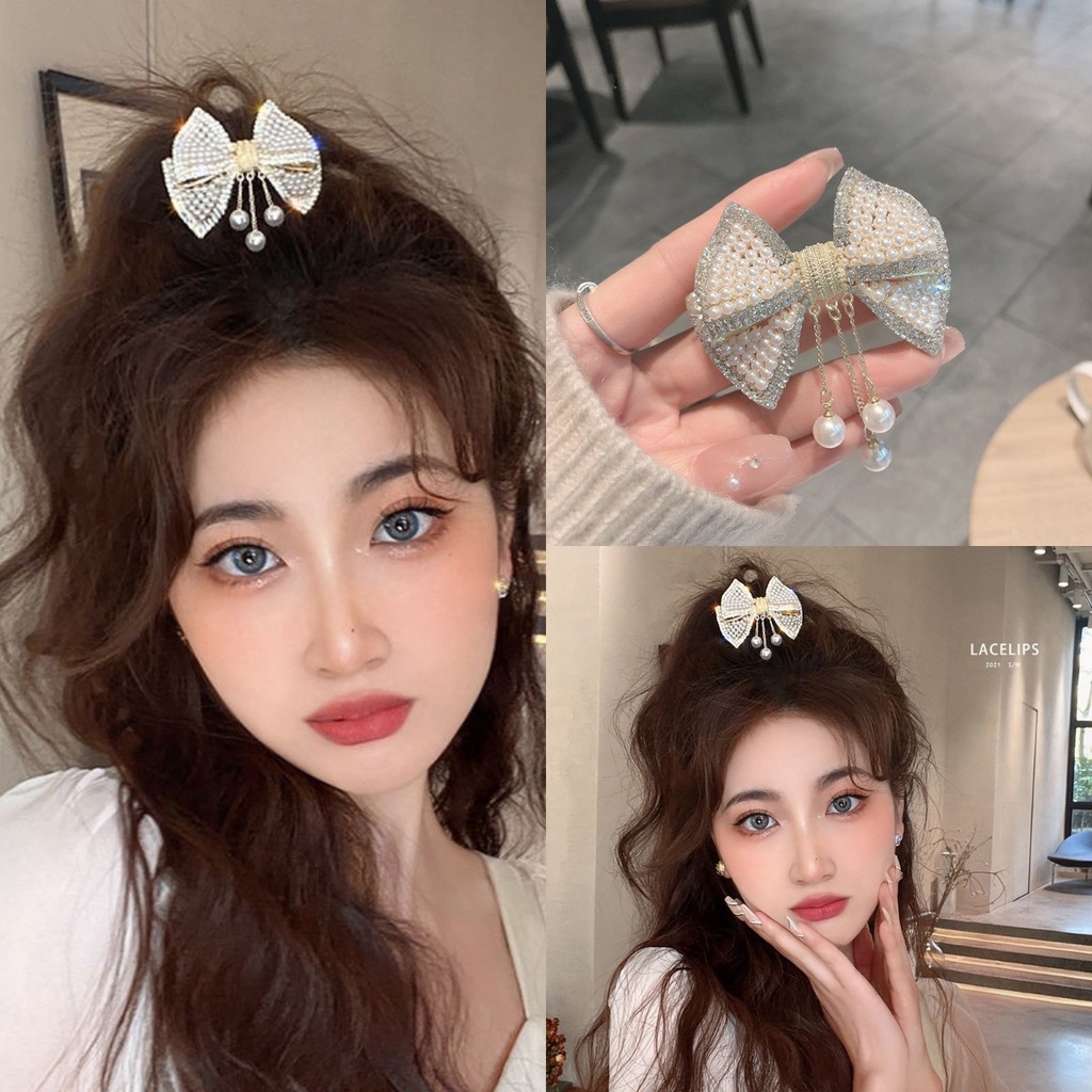 Kẹp Tóc Đính Nơ Tua Rua Đính Ngọc Trai Thời Trang Dành Cho Nữ