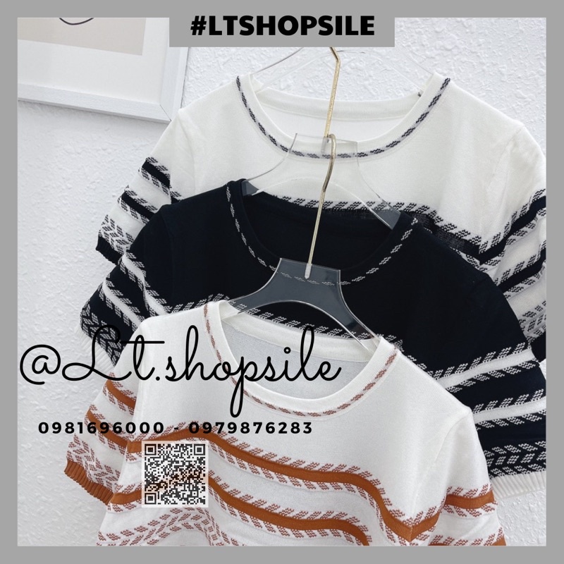 Áo Len mongtoghi tay cộc viền kẻ cổ tròn, hàng mới siêu hot