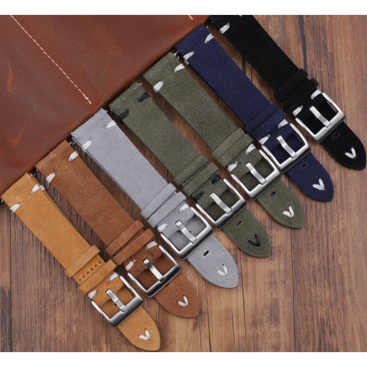 Dây Đeo Đồng Hồ Bằng Da Lộn Và Thép Không Gỉ 18 / 20 / 22 / 24mm