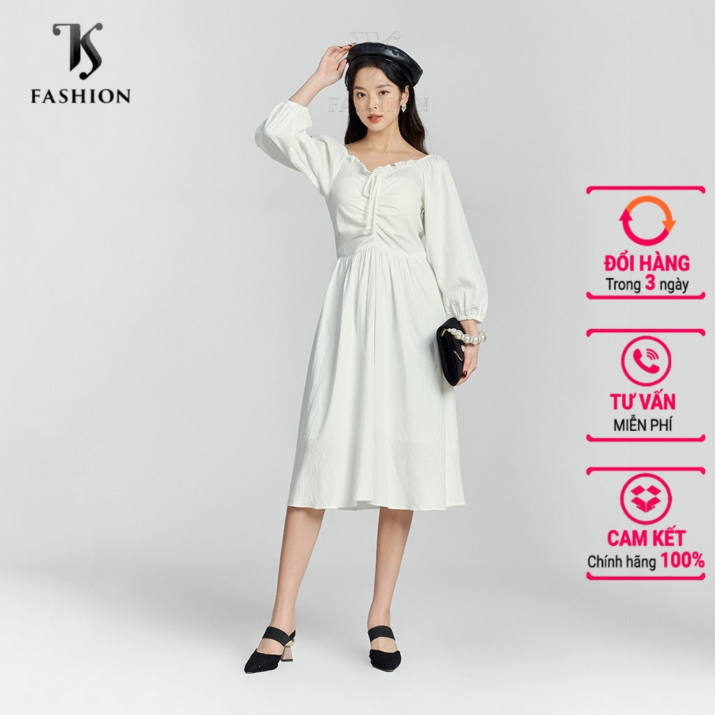 Váy đầm nữ nhún ngực, tay lỡ, chất kaki mềm Hàn Quốc, hàng thiết kế cao cấp DK B49 TK Fashion