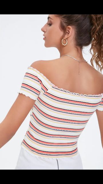 Áo thun bẹt vai dáng lửng xinh