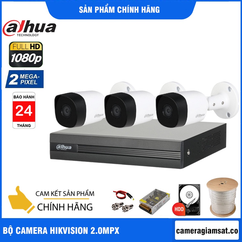 FREESHIPBỘ CAMERA GIÁM SÁT DAHUA 2.0MP, FHD 1080P - BỘ [1/2/3/4] CAMERA, KÈM ĐỦ PHỤ KIỆN - HÀNG CHÍNH HÃNG DSS