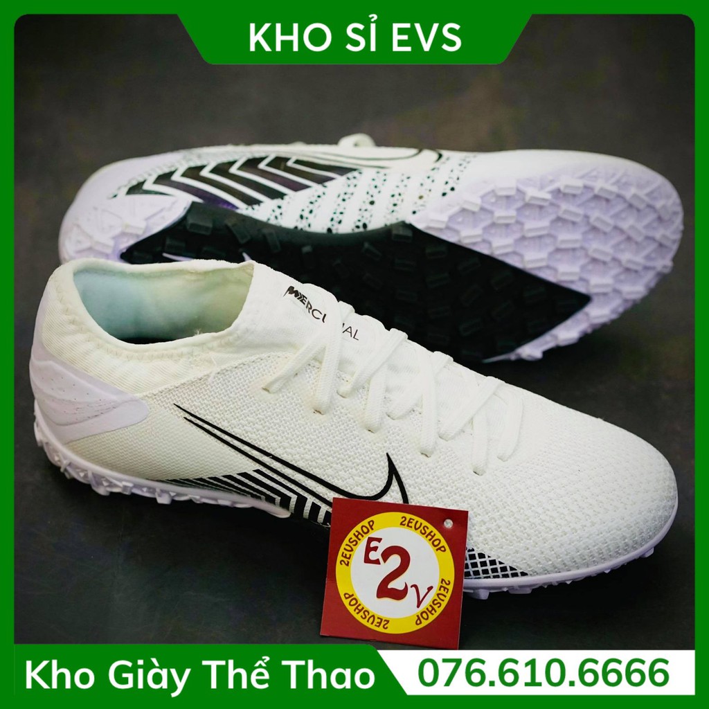 Giày Đá Bóng 𝗧𝗙 𝗠𝗲𝗿𝗰𝘂𝗿𝗶𝗮𝗹 𝗩𝗮𝗽𝗼𝗿 Trắng Đen Đã Khâu