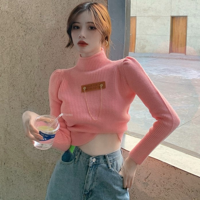 Áo sweater dệt kim ZHELIHANGFEI cổ lọ tay dài thời trang cho nữ