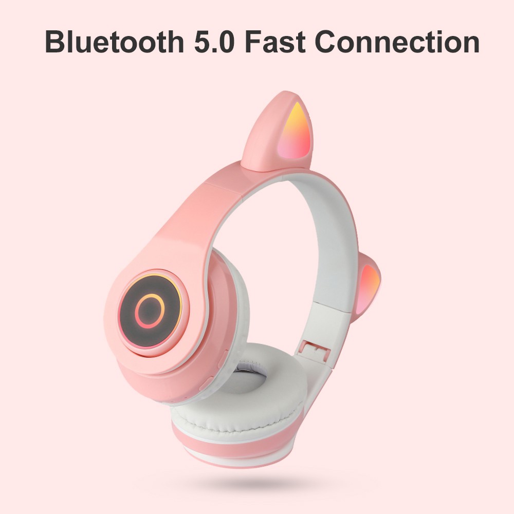 Tai Nghe Bluetooth 5.0 100% Hình Tai Mèo Có Đèn Led