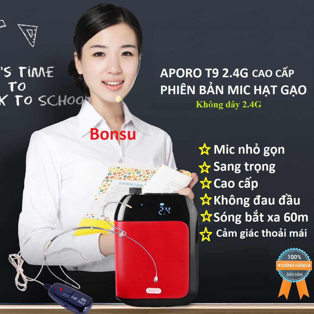 Loa trợ giảng không dây Aporo T9 2.4G mic hạt gạo siêu nhỏ HOT 2019