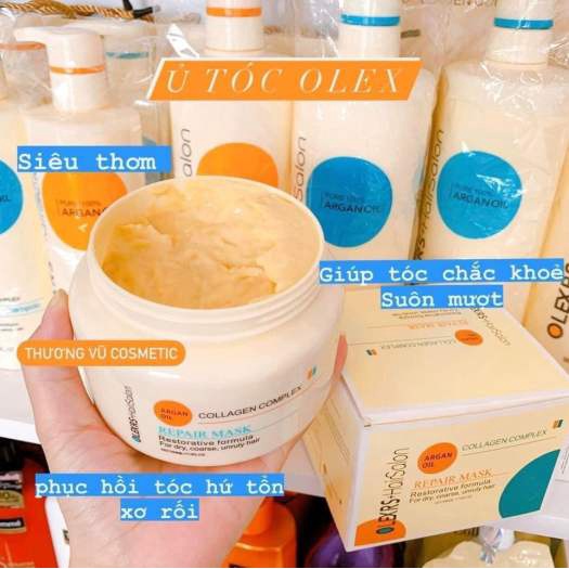 Kem hấp ủ tóc phục hồi tóc hư tổn siêu mượt Olexrs Hair Salon Argan Oil Collagen Complex 500ml