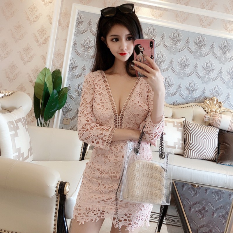 Đầm ren dáng ôm tay dài Emilyshop ulzzang