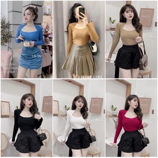 Anu586 - áo len tăm nữ qc body cổ vuông dài tay