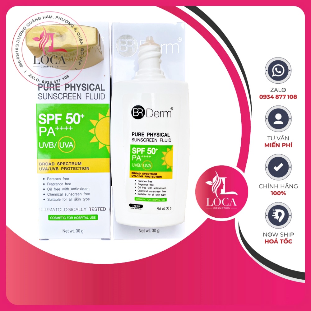 BR DERM PURE PHYSICAL SUNSCREEN FLUID SPF 50+ PA+++ 30G - Kem chống nắng không hóa chất