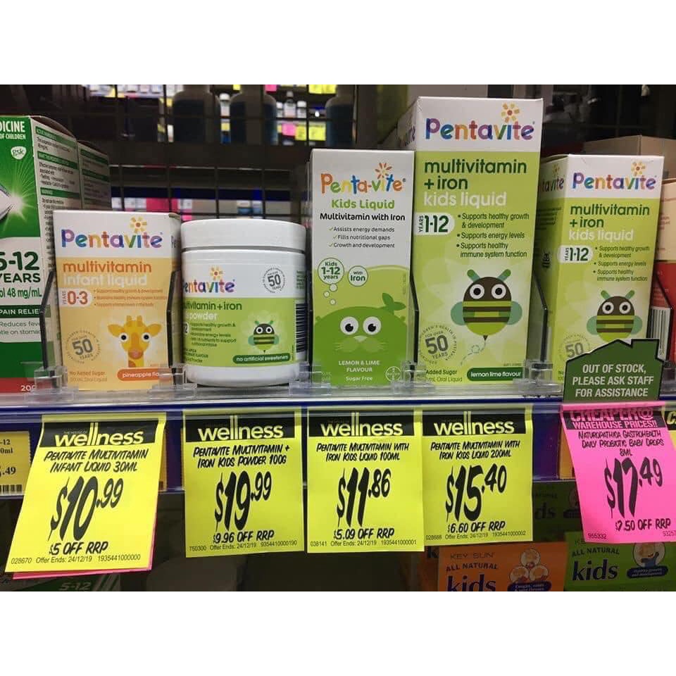 Vitamin tổng hợp cho bé Pentavite Multivitamin + Iron Kids Liquid 200ml chuẩn Úc
