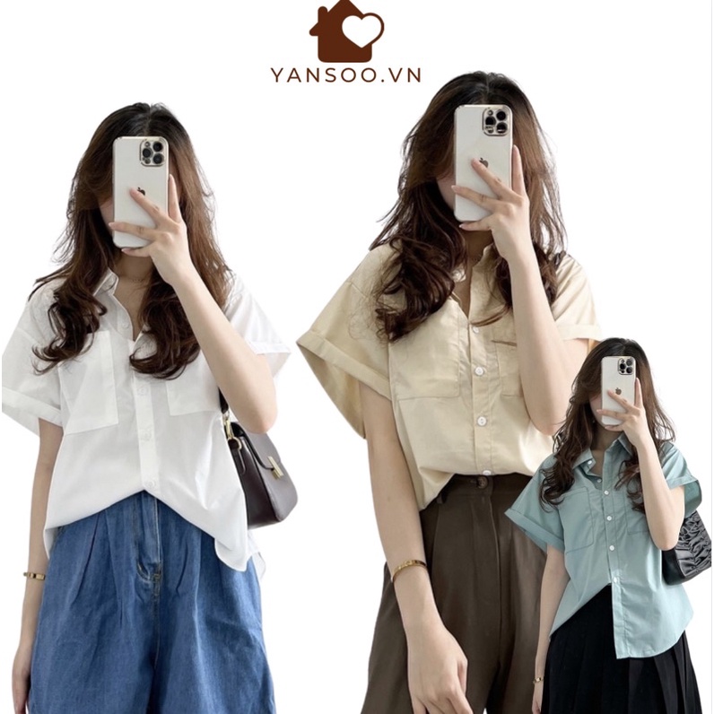 Áo somi cộc tay from rộng hai túi ngực chất đẹp tag up studio cao câp chất đẹp by YANSOO