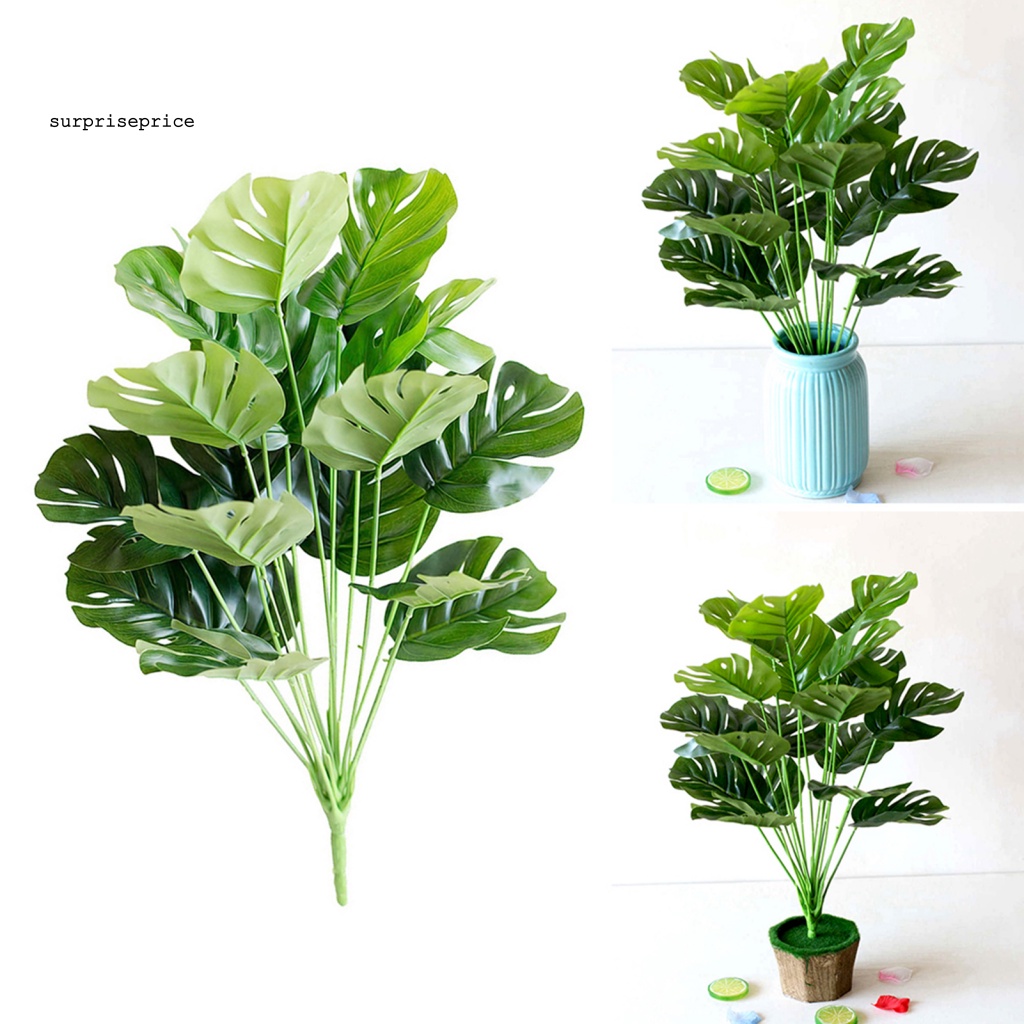 1 Bó Hoa Monstera Giả Bằng Nhựa Màu Xanh