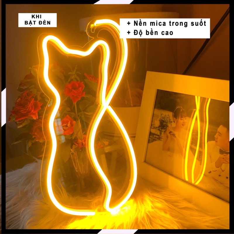 Đèn led Neon trang trí | Hình con mèo | 35x20cm | Decor phòng ngủ | Đèn ngủ | Quà Tặng Cực Chất , Led 12V- MIXJ