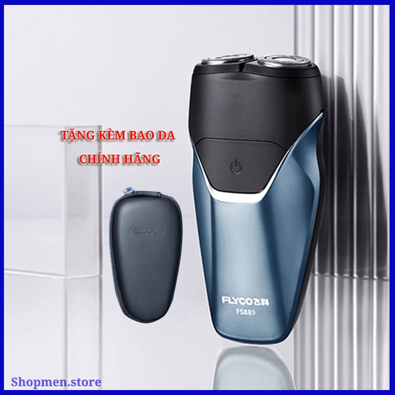 Máy cạo râu hai lưỡi mẫu mới 2023 cao cấp  tặng kèm bao da chính hãng Flyco Fs889