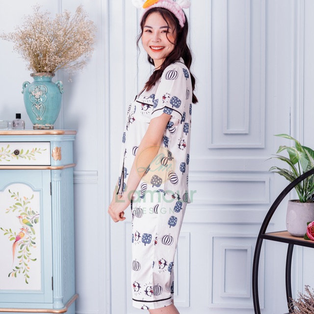 Bộ Lụa hoạ tiết chim cánh cụt - Lửng