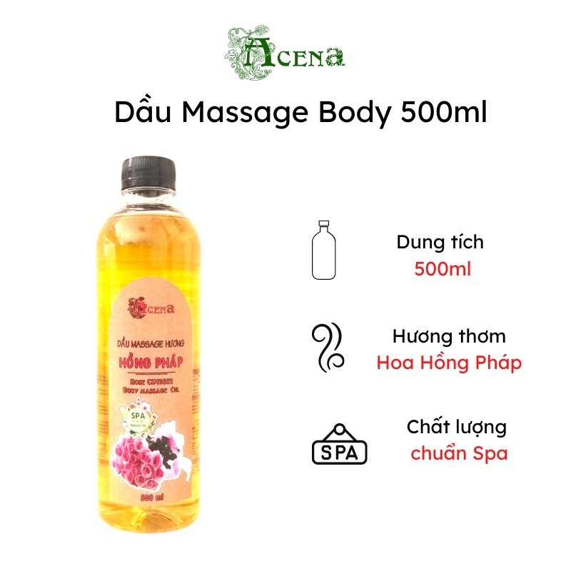 Dầu Massage Body Hương Hoa Hồng ACENA 500ml Mùi Thơm Quyến Rũ, Sang Trọng