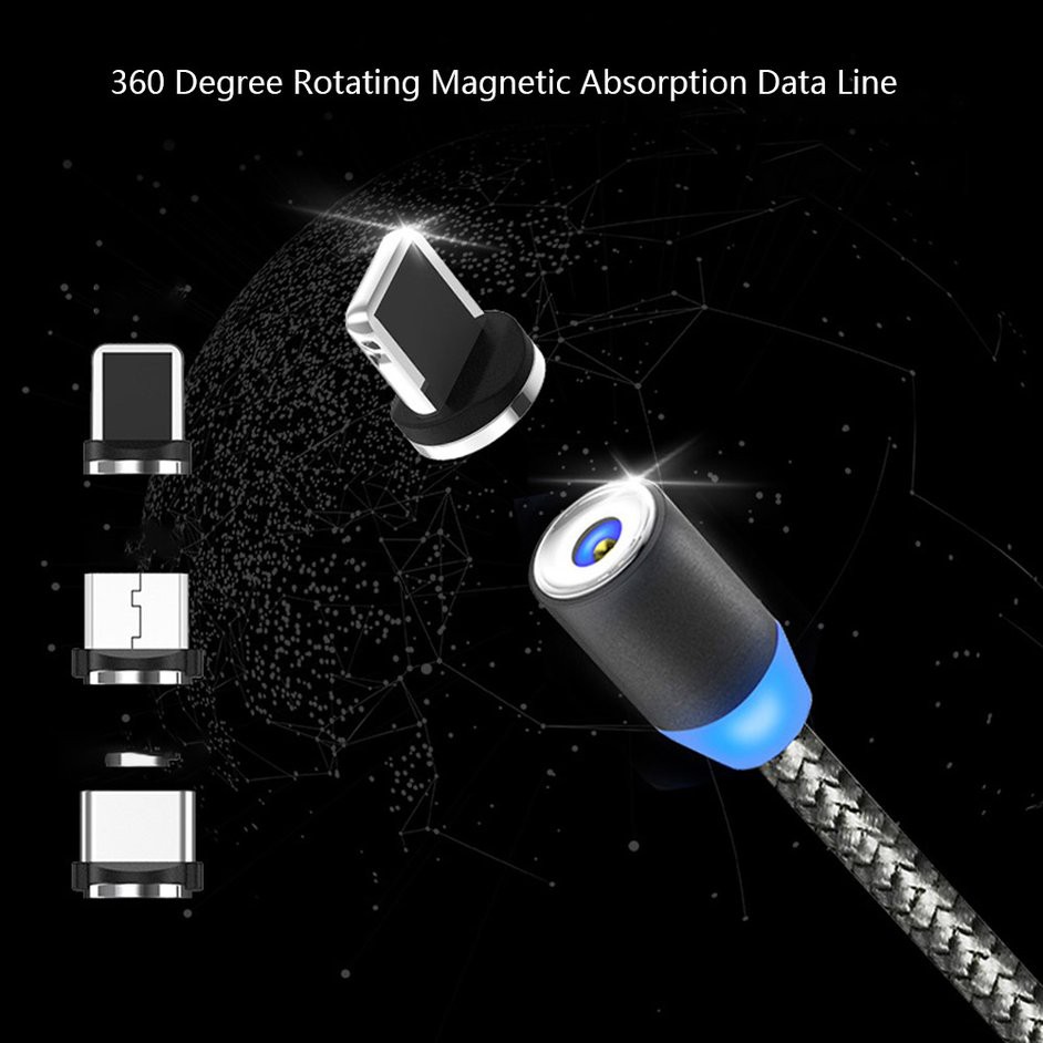 Dây cáp sạc điện thoại có nam châm đầu 3 lõi dài 2 mét có thể xoay 360 độ