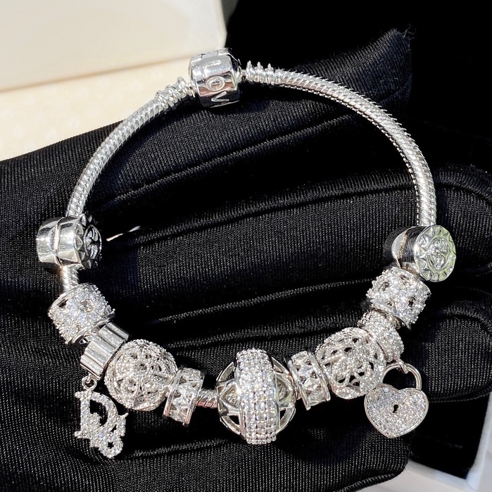 Vòng tay nữ charm pandora xi bạch kim full charm đính đá cao cấp Ròm House full hộp - ms3404202