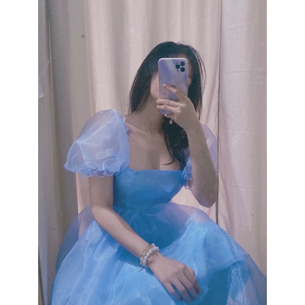 Đầm Xoè Babydoll Tay Phồng Chất Voan Kính