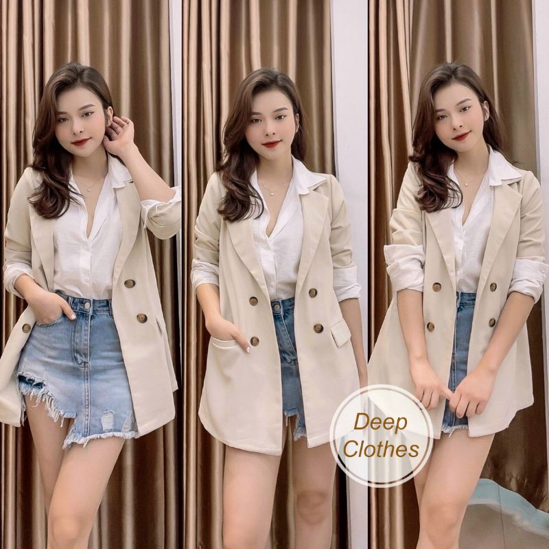 A619 Áo vest, áo blazer chất vải trượt phối túi 2 bên, thiết kế 4 cúc sang trọng, dáng suông dài