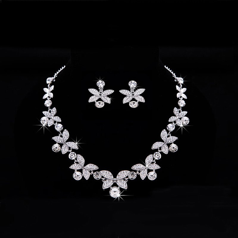 Bộ trang sức nữ cánh bướm đính ngọc trai nhân tạo cao cấp