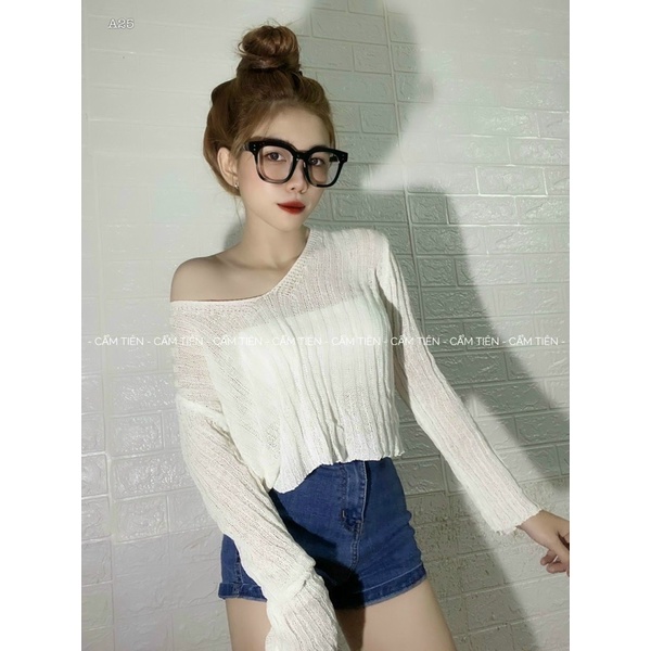ÁO LEN CROPTOP CỔ V