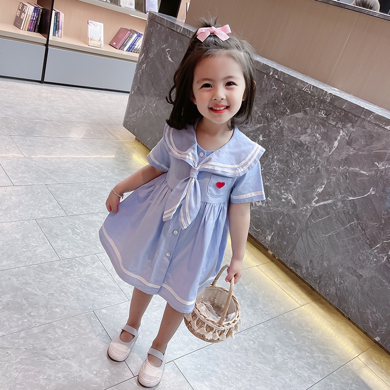 Đầm công chúa tay ngắn cổ thủy thủ chất liệu cotton thời trang mùa hè mới 2022 cho bé gái