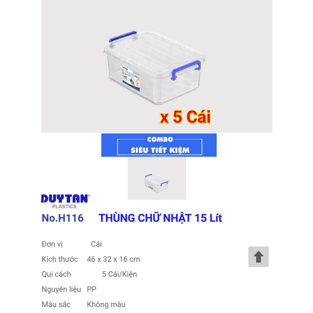 COMBO 5 Thùng nhựa duy tân 15 Lít TRONG SUỐT