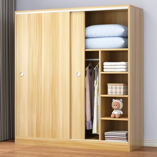 Tủ quần áo cửa lùa đơn giản hiện đại tấm gỗ chắc chắn lưu trữ đựng đồ tiết kiệm gia đình <