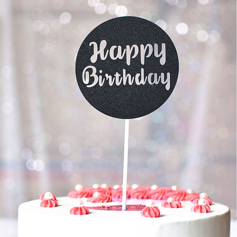 Que cắm giấy Happy birthday tròn, hình cắm giấy happy birthday trang trí bánh kem, topper cake