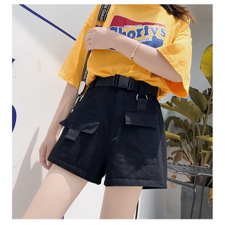 Quần short ngắn nữ ống rộng 2 túi có nắp trước có thắt lưng ulzzang ( 3 màu )