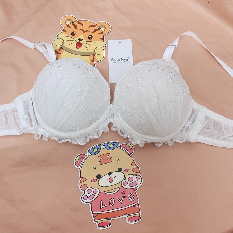 Áo Ngực - Áo lót - Ren hoa trắng - Mút nâng vừa - Áo Bra có gọng - R101 - VoanMya - Pastel Bralette
