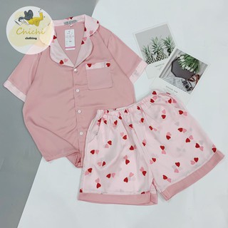 Đồ bộ ngủ pijama lụa satin đùi tim