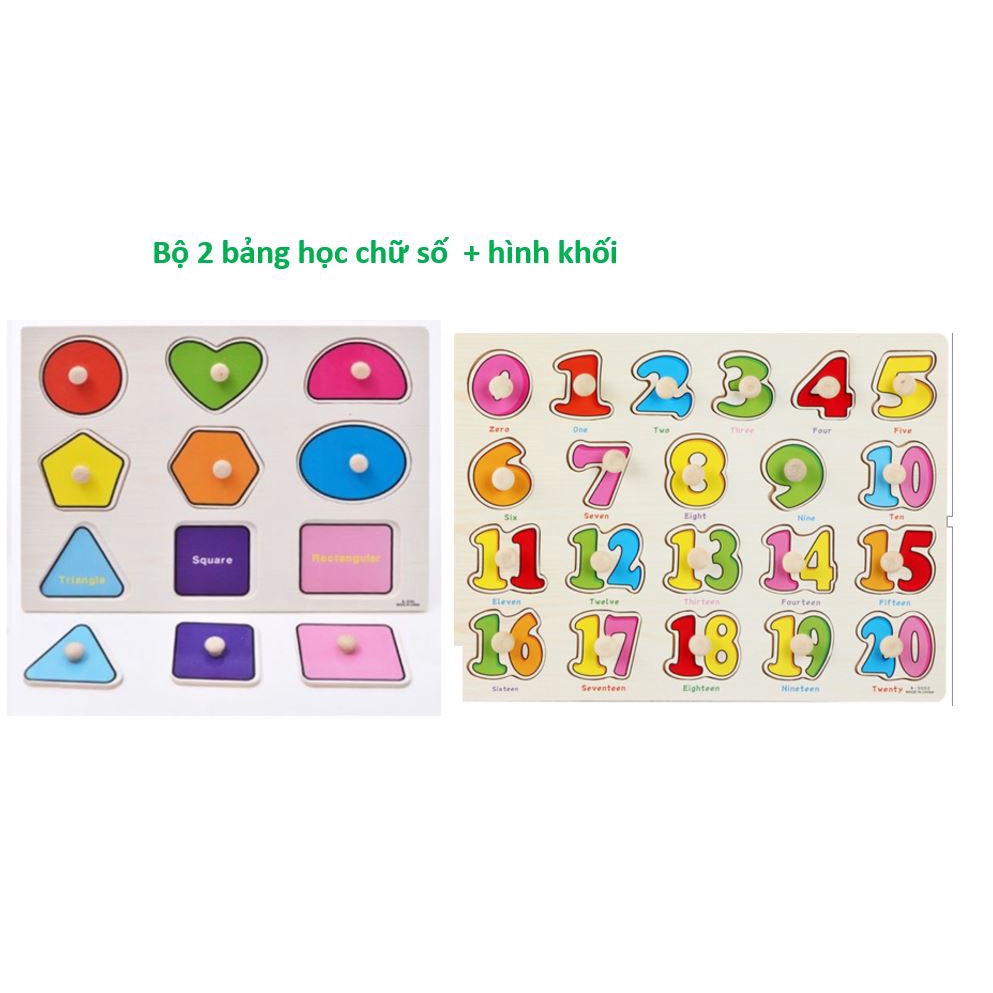 COMBO 3  BẢNG HỌC SỐ +  HÌNH KHỐI CHO BÉ YÊU  BẰNG GỖ