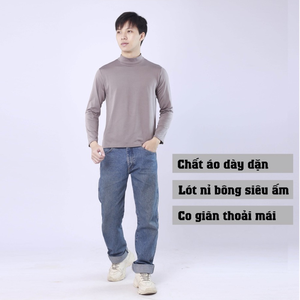 Áo Giữ Nhiệt Nam RENEE Cổ Cao 3CM Lót Nỉ Chất Cotton Cao Cấp Dài Tay Dáng Ôm Body - A20 | BigBuy360 - bigbuy360.vn