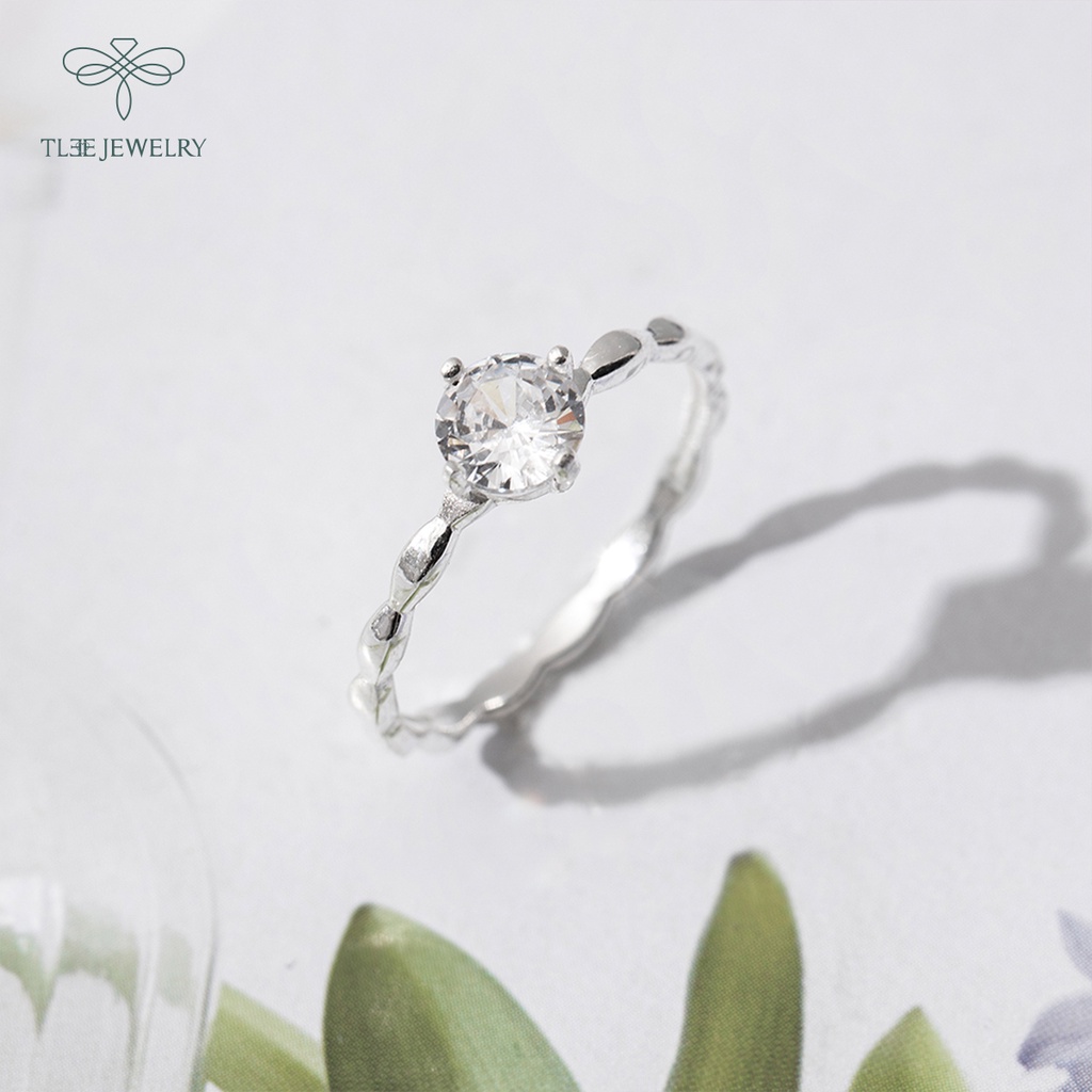 Nhẫn bạc nữ TLEE ổ đá tròn 6li bốn chấu viền trơn hình ziczac độc đáo NCJ A0206