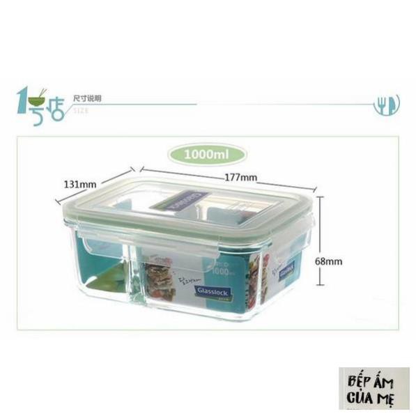 Hộp thủy tinh chịu nhiệt 2 ngăn Glasslock dùng được trong lò vi sóng ngăn đông tủ lạnh(1 hộp)