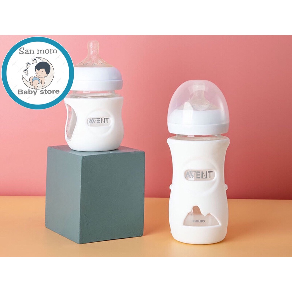 Bọc Silicon Chống Vỡ Cho Bình Sữa Avent Thủy Tinh 240ML , Bình Sữa Avent Natural Thủy Tinh, Thân Thiện, An Toàn Cho Bé