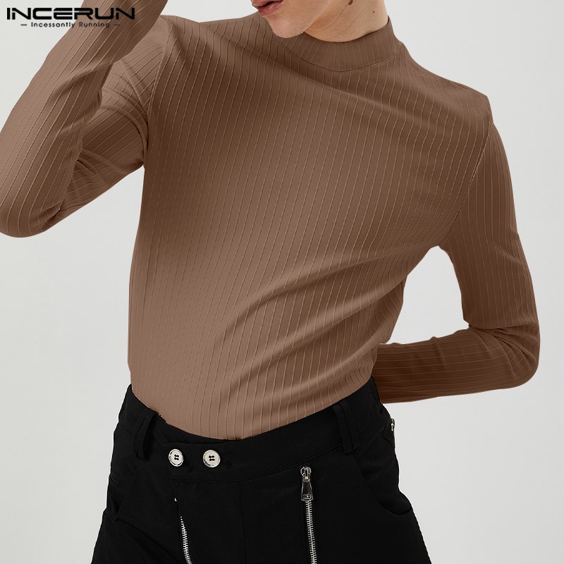 Áo thun INCERUN tay dài cổ lọ màu sắc đơn giản thời trang cho nam giới