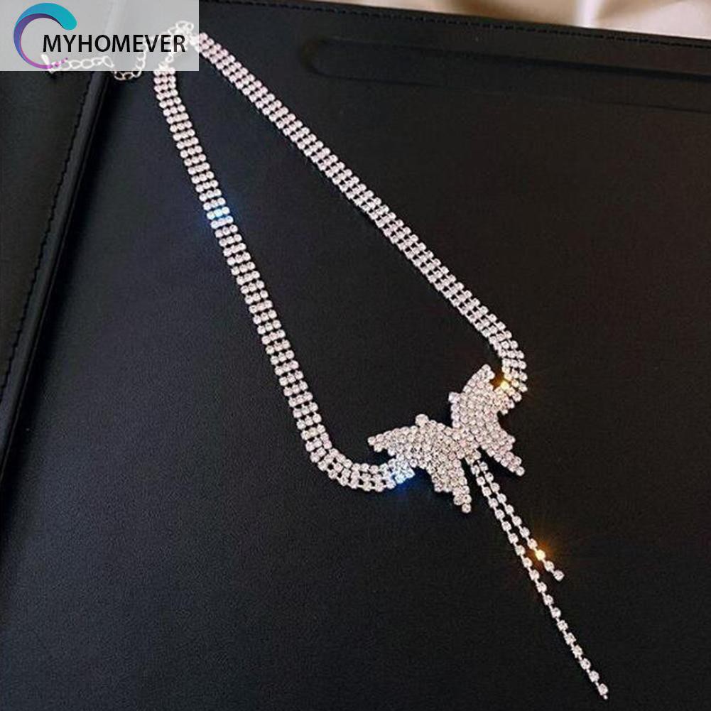 Vòng cổ choker mặt hình bướm đính kim cương giả dạng tua rua thanh lịch