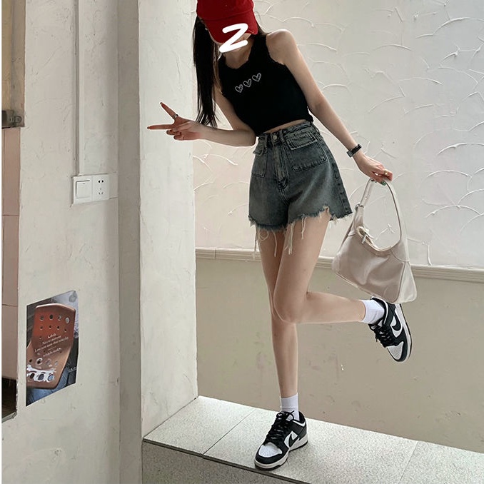 Quần Short Denim Lưng Cao Ống Rộng Plus Size Phong Cách Hàn Quốc Cho Nữ