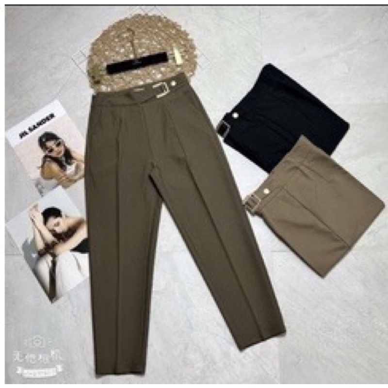 Quần baggy công sở túi cách điệu vải trượt thái