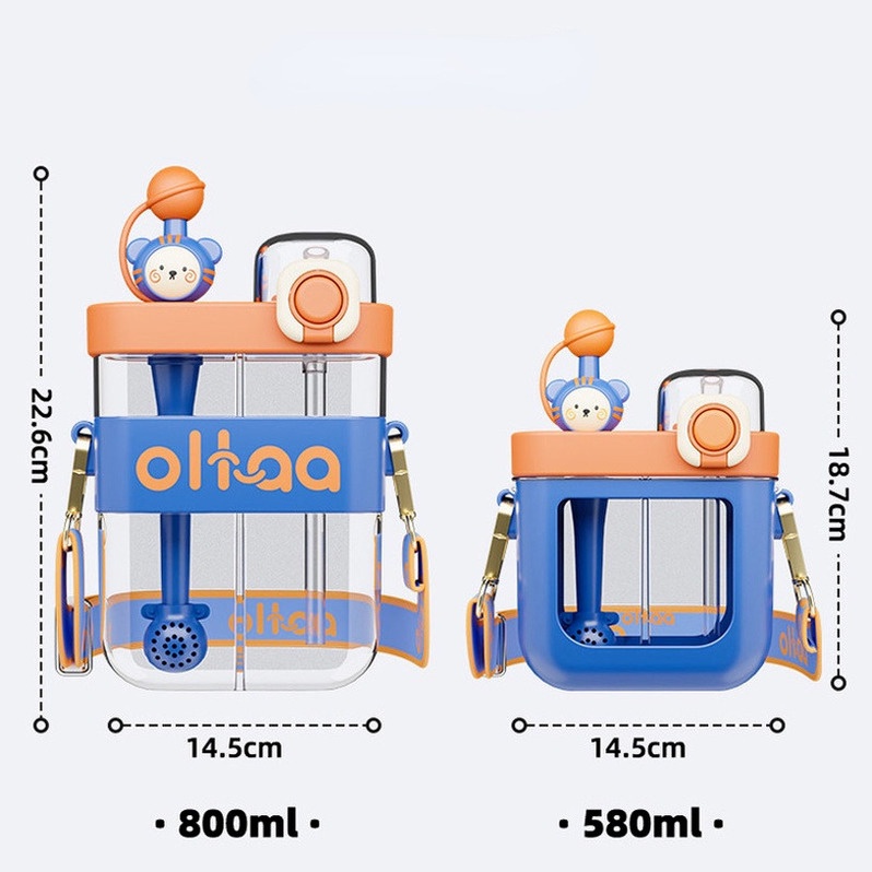 Bình Nước Hình Vuông Dung Tích Lớn 580/800ml Kèm Ống Hút Kiểu Dáng Dễ Thương