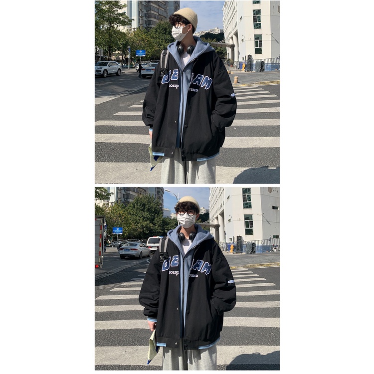 Áo khoác hoodie giả hai lớp phong cách harajuku hàn quốc dễ phối đồ dành cho nam TF1