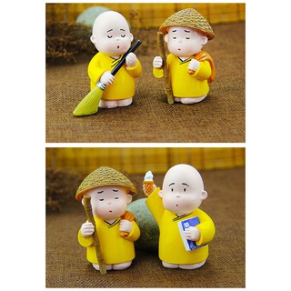 Bộ 3 chú tiểu hòa thượng siêu dễ thương trang trí taplo tiểu cảnh bàn làm việc🎁Tặng miếng cao su non để tượng
