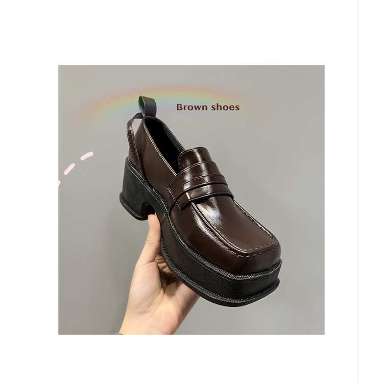 Fangtou Thick Bottom Small Leather Shoes Female Britain Wind 2021 Spring New Black High Heel Student Fashion Single Shoe