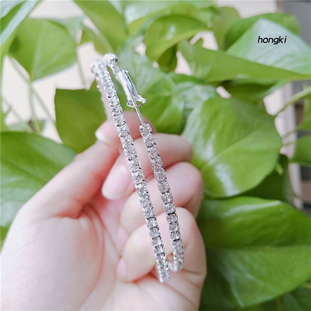 (Hàng Mới Về) Bông Tai Tròn Lớn Đính Đá Sang Trọng Cho Nữ