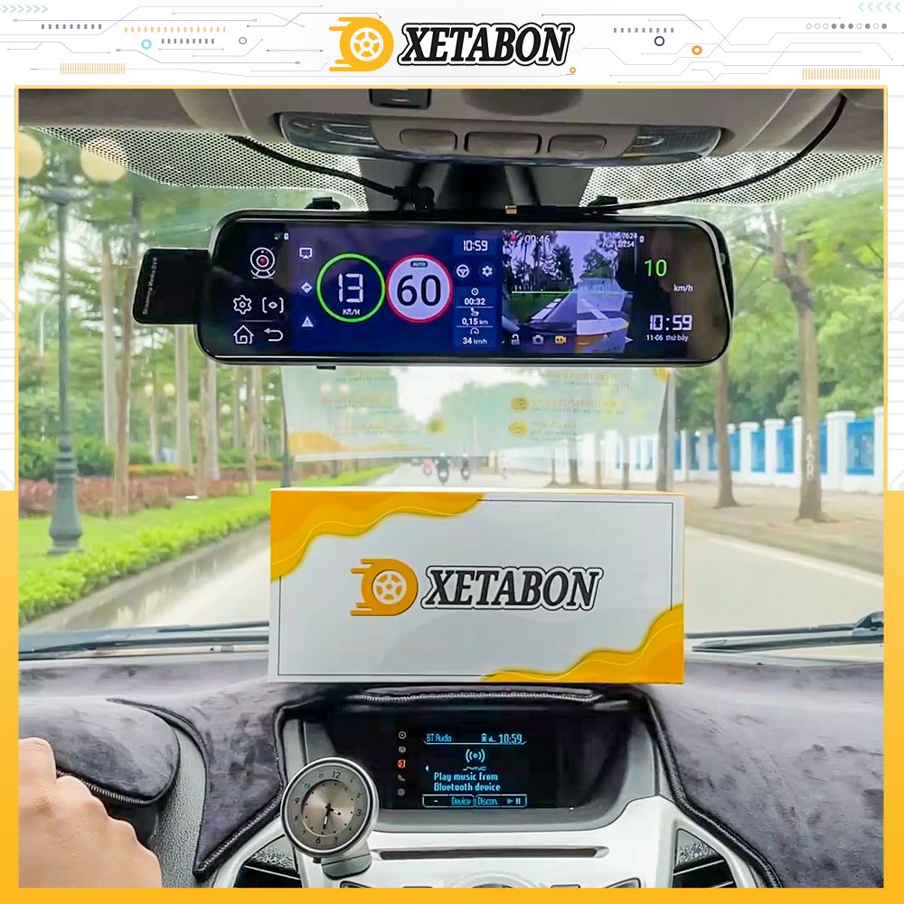 Camera Hành Trình Gương D10 FullHD Xetabon - Tích Hợp Đầy Đủ Tính Năng Như Điện Thoại Thông Minh - Bảo Hành 12 Tháng